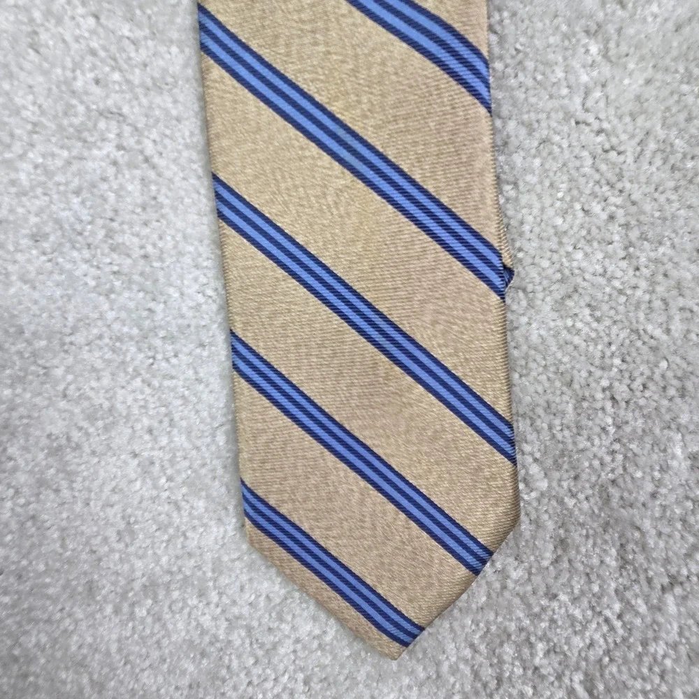 Brooks Brothers Makers‎ Silk Repp Tie Tan Blue Stripe 58